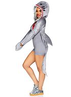 Female shark, costume romper, velvet, fin